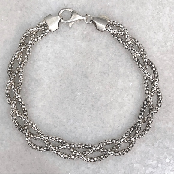 Sterling Silver Italy Milfor Triple Ball Strand Braided Bracelet